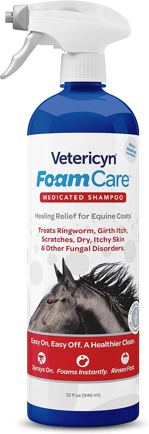 Vetericyn FoamCare Medicated Horse Shampoo | Sprayable Equine Shampoo with Ketoconazole for Healing Relief from Itchy Sk