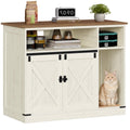 Hzuaneri Cat Litter Box Enclosure, Hidden Litter Box Furniture with Storage, Wooden Cat Cabinet with Scratch Pad, Farmhouse Cat Washroom, TV Stand End Table, Rustic Brown and White CB88614X