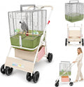 Bird Travel Cage Stroller, Foldable Parrot Carrier with Detachable Professional Bird Cage and Bottom Storage Basket for 