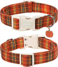 DOGWONG Vintage Fall Tartan Dog Collar, Adjustable Halloween Orange Plaid Cotton Pet Collar, Autumn Dog Collars for Smal