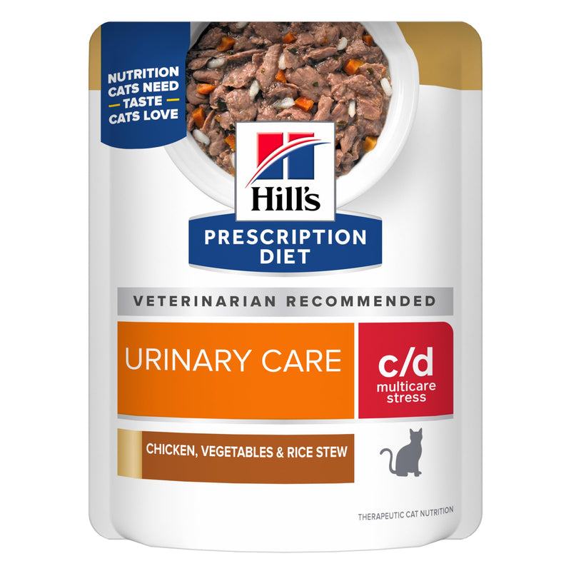 Hill's Prescription Diet c/d Multicare Stress Wet Cat Food, Chicken, Vegetables, & Rice Stew, 2.8 oz. Pouches, 24-Pack