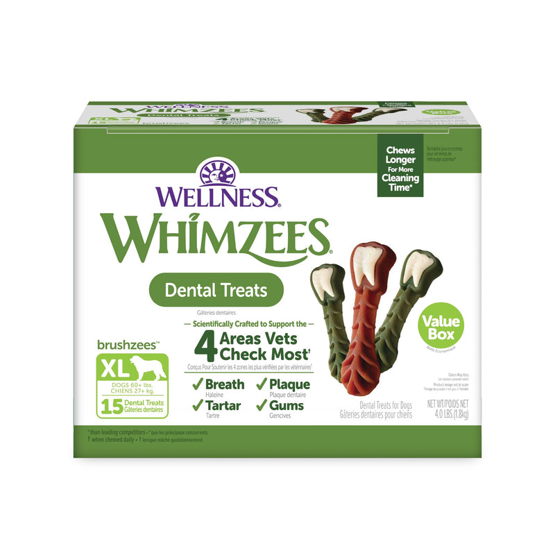 Wellness WHIMZEES Value Pack Natural Dog Dental Treat, Chews, Freshens Breath, Extra-Large Size, 64 oz Box, 15 Count