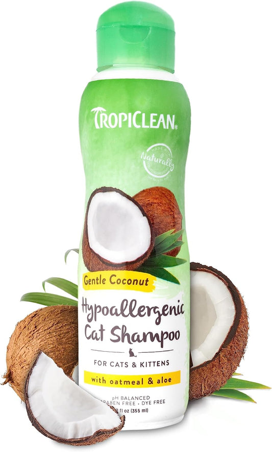 TropiClean Gentle Kitten & Cat Shampoo, Pet Shampoo for Allergies & Sensitive Skin, Made in USA, Gentle Coconut Scent, Safe for Puppies & Dogs, 12oz.