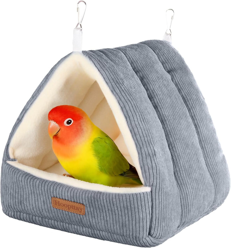 Hoopttay Medium Winter Warm Bird House and Bird Bed for Cage with Soft Plush Hanging Hammock & Hut Tent, Hideaway Sleeping Nest for Budgies, Parakeets, Cockatiels (Grey, M)