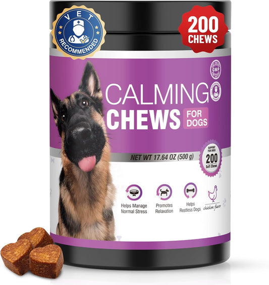 Calming Chews for Dogs 200pc Dog Calming Treat and Bites with Melatonin - Anxiety and Stress Relief Treats for Dogs Puppy Sleep Aid Calm Dog with Noise,Thunder, Barking, Separation,Chewing