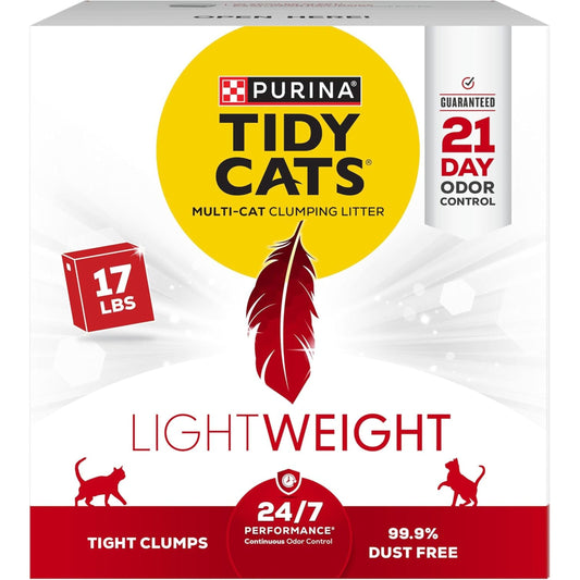 Purina Tidy Cats LightWeight 24/7 Performance Odor control, Multi-Cat, Clumping, 99.9 Percent Dust Free Cat Litter, 17 lb. Box