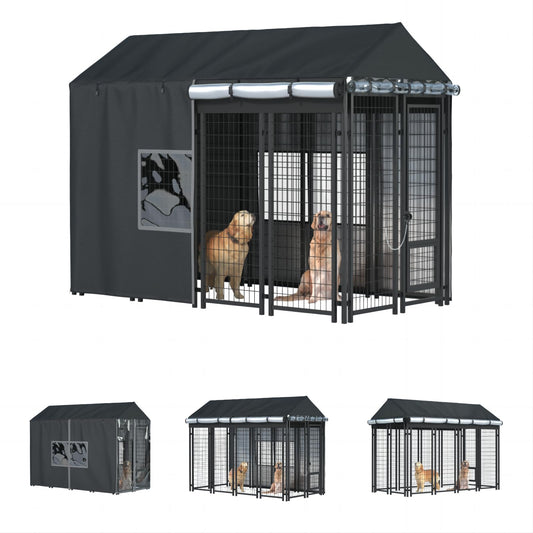LYBOSH Outdoor Dog Kennel Cover Full Coverage for 8'Dx4'Wx6'H Cages,600d Heavy Duty Waterproof Large Kennel Covers,(Cover Only) Black