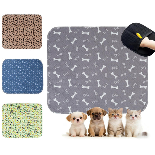 Puppy Pads with Pheromones, Washable Pee Pads for Dogs Potty Training, Reusable Dog Mat with Pet Hair Removal Gloves for Playpen, Crate, Whelping Box (Gray,M)
