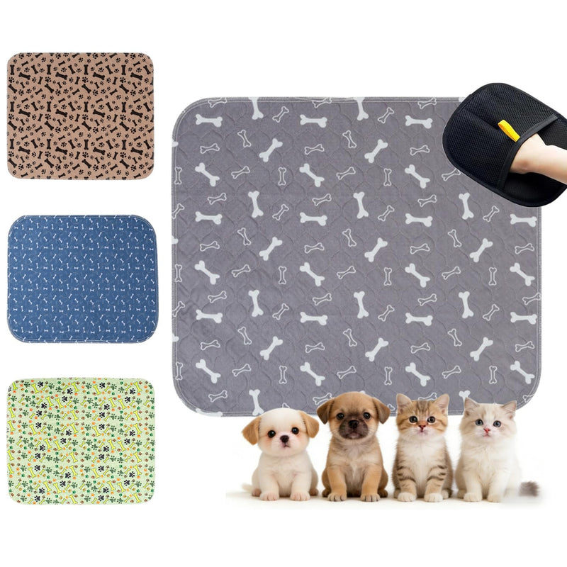 Puppy Pads with Pheromones, Washable Pee Pads for Dogs Potty Training, Reusable Dog Mat with Pet Hair Removal Gloves for Playpen, Crate, Whelping Box (Gray,M)