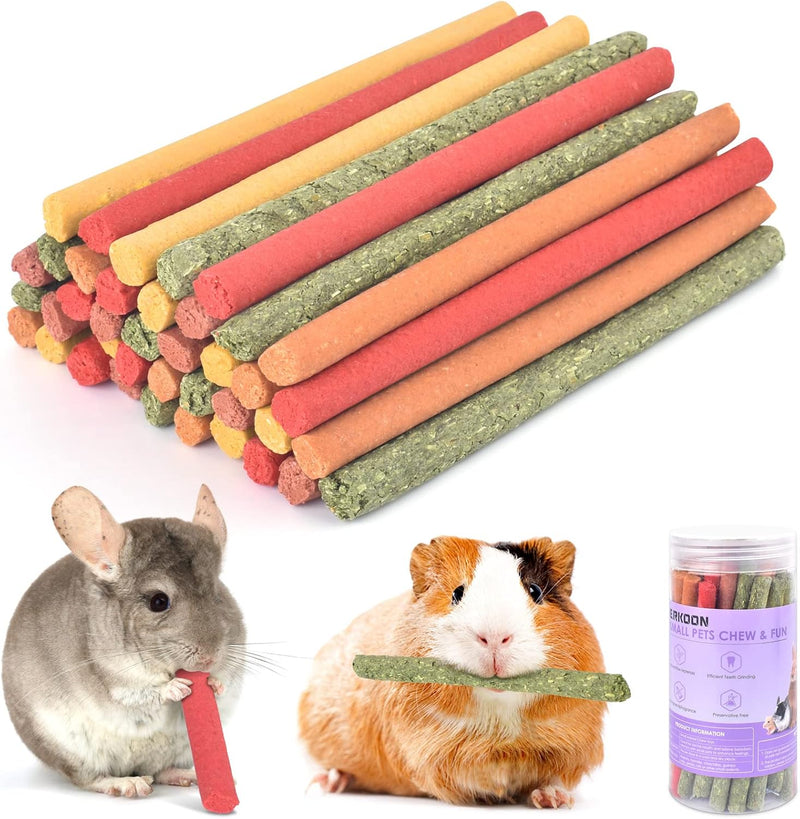 ERKOON 40Pcs Rabbit Timothy Hay Sticks, Five Flavors：PurplePotato/TimothyHay/Pumpkin/Strawberry/Carrot，Suitable Guinea P