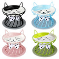 4 Pcs Elevated Pet Food Bowls, Ceramic Cat Plate with Stand Raised Cat Bowl for Indoor Pet, Food and Water Dishes Puppies, with Non-Slip Mat, Whisker Friendly, Dishwasher Safe