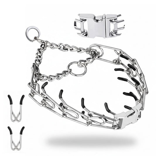 AKDNZ No Pull Dog Collar - 3mm (18"-24" Inches) Heavy Duty Stainless Steel Dog Training Collar, Adjustable Fit with Quick Release Buckle for Small, Medium & Large Dogs, 2 Extra Links