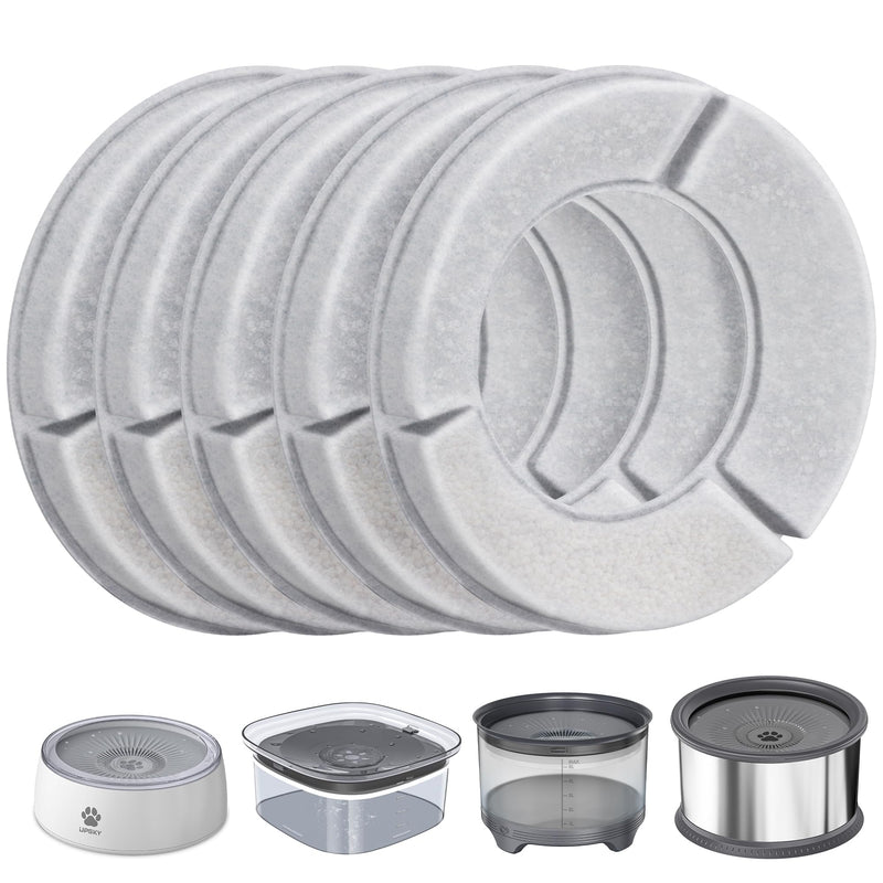 UPSKY 5PCS Replacement Filters for 2.5L/84oz，3L/101oz, 3.5L/118oz，4L/135oz, 4.5L/152oz，5.5L/186oz and 6.5L/1.6 Gallon Dog Water Bowl