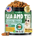 Flea and Tick Prevention for Cats, 500 Cat Flea Treatment with Probiotics Chewables, Crunchy & Creamy Treats Natural Oral Flea Supplement with Skin & Coat, Digestive Support - Chicken, Krill Flavor