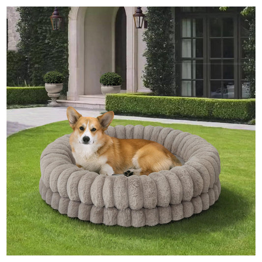 BALANCE Luxury Donut Dog Bed, 30 Inches Round Dog Bed Medium Size Dogs Washable, Orthopedic Calming Dogs Bed for Pets with Anti-Slip Bottom, Oatmeal