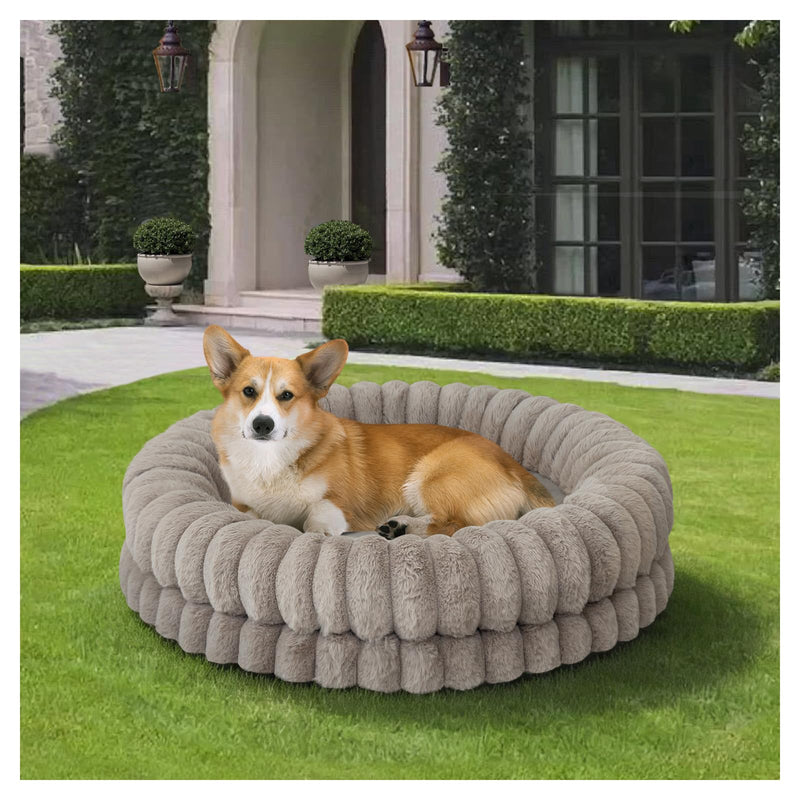 BALANCE Luxury Donut Dog Bed, 30 Inches Round Dog Bed Medium Size Dogs Washable, Orthopedic Calming Dogs Bed for Pets with Anti-Slip Bottom, Oatmeal