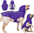 Purple Dog Raincoat with Reflective Strip Hoodie, Waterproof Poncho，XL