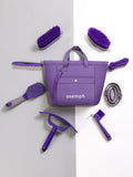 Horse Grooming Kit (12-Piece): Brushes, Storage Bag, Sweat Scraper, Mane Comb, Grooming Gloves - Purple Horse Gifts for 