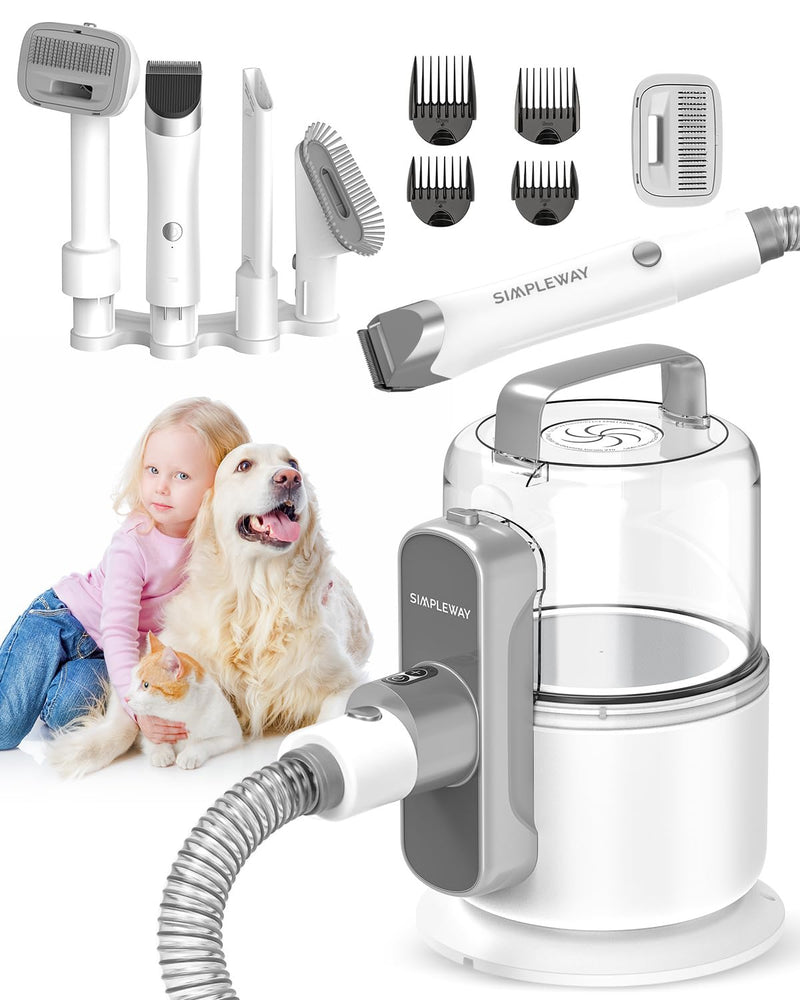 Simple Way Dog Vacuum Grooming Kit for Shedding: Professional Hair Clippers Pet Groomer - Strong Suction Cleaner Deshedding Tool Fur Brush Attachment Trimmer
