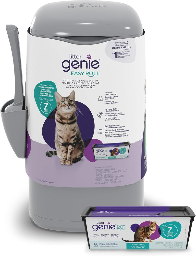 Litter Genie Easy Roll Cat Litter Disposal Pail | Odor Control, Refill Bags & Scoop
