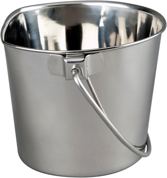 1 Quart Heavy Duty Stainless Steel Flat Side Bucket | Durable Food & Water Pail for Dogs, Cats, Kennels, Cages and Critt