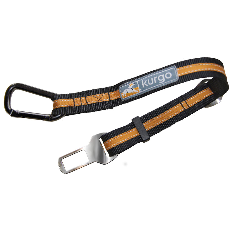 Kurgo Direct to Seatbelt Tether - Easy-Use Dog Car Harness Clip - Adjustable Ride Strap - Universal Fit for Most Vehicles - All Steel Hardware - Backseat Restraint - Orange
