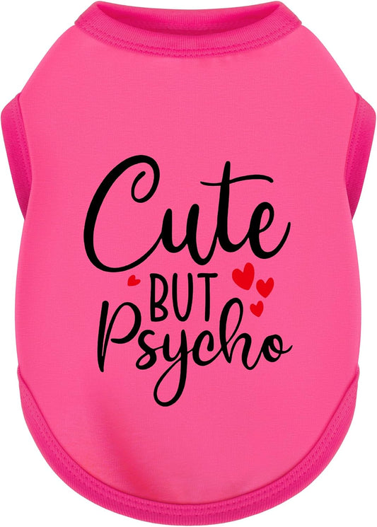 Expressive Cotton Dog Apparel: Soft, Lightweight Puppy Shirt Vest for Small and Medium Dogs, Featuring the Playful 'Cute but Psycho' Slogan Print Rose Red Medium