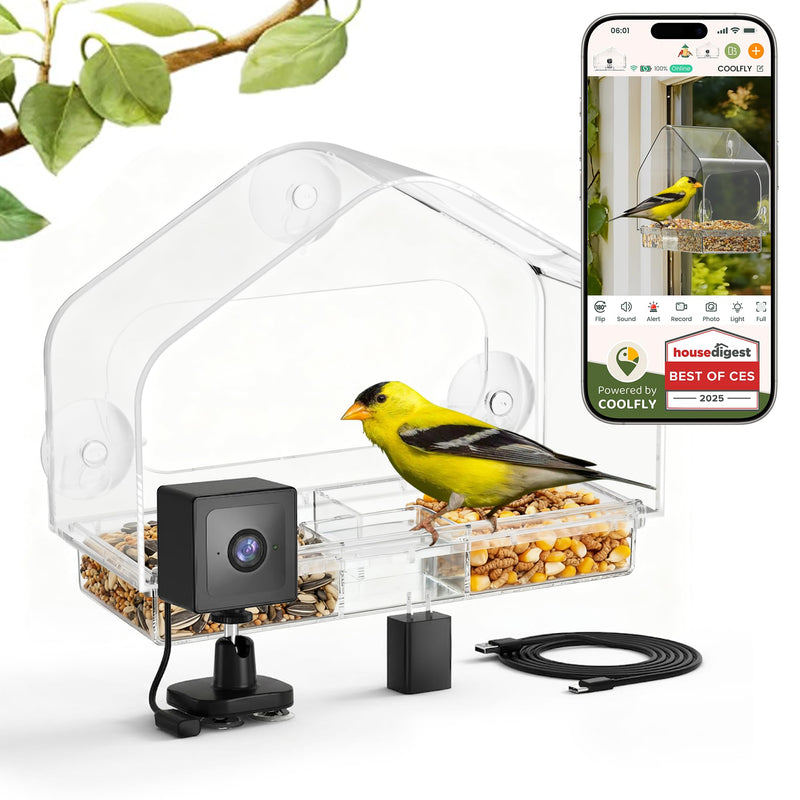 Smart Window Bird Feeder with 2K Camera & AI Identification, Strong Suction Cup Mount, All-Weather Design, Real-Time Alerts, Easy to Install, for Apartments & Homes, for Bird Lovers