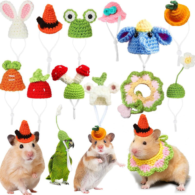 JINGYAN 12Pcs Hamster Hats with Scarf Set - Warm Winter KnittedHat for Hamsters, Bird, Small Animals - Adjustable, Comfortable, CuteAccessories for Pet Costume & Photo Props