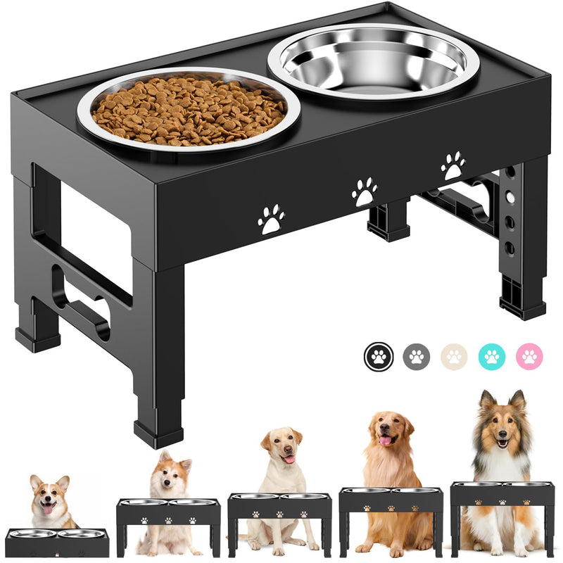 Elevated Dog Bowls with 2 Stainless Steel Bowls, 5-Height Adjustable Stand (3.1