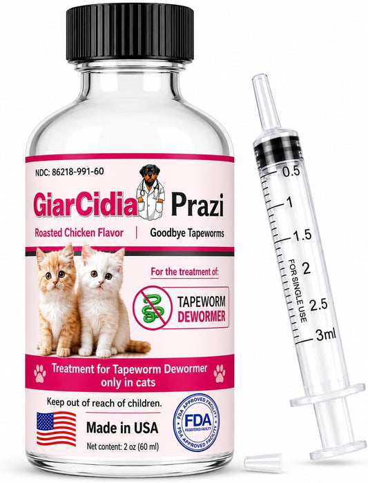 No More Tapeworms in Cats and Kittens- Dewormer for Cats and Dewormer for Kittens - 60mls Chicken Flavour with 3ml Dropper-USA Made Oral Suspension