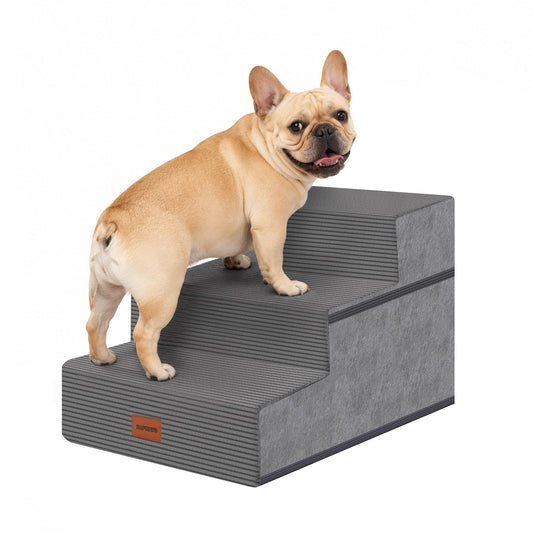 NAPWAYS Dog Stairs for Small Dogs, 13.5" H, 3-Step Pet Steps for Couch Sofa and Chair, Non-Slip Balanced Pet Ramp for Medium Cats,Indoor Dog Ladder, Grey