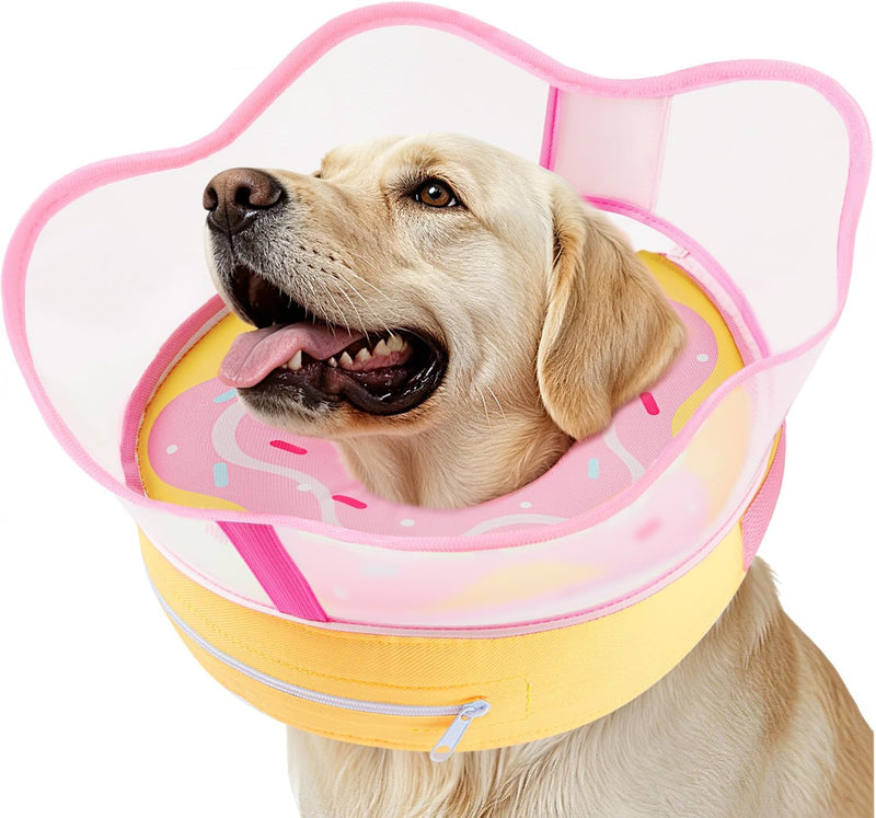 EMUST Inflatable Dog Donut Collar with Protective Shield, Soft Pet Recovery E-Collar for Dogs After Surgery, Adjustable 