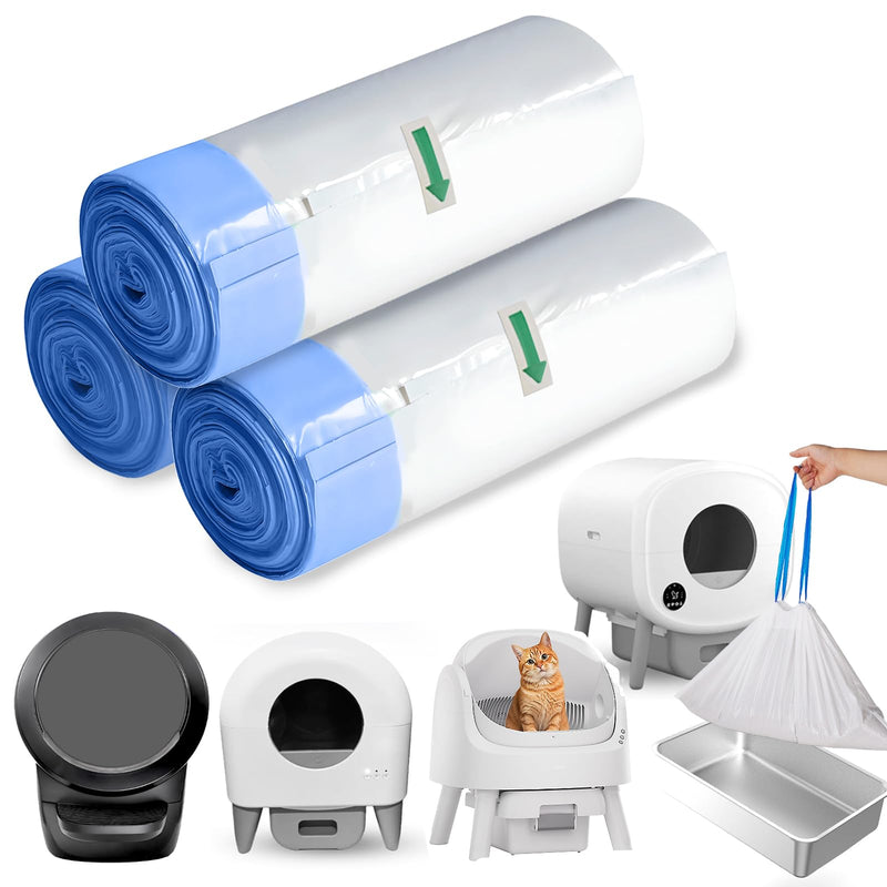 DSPET Self Cleaning Cat Litter Box Liners-60 Counts, Extra Thick Litter Bags for Automatic Cat Litter Box Robot with Drawstring Trash Bags