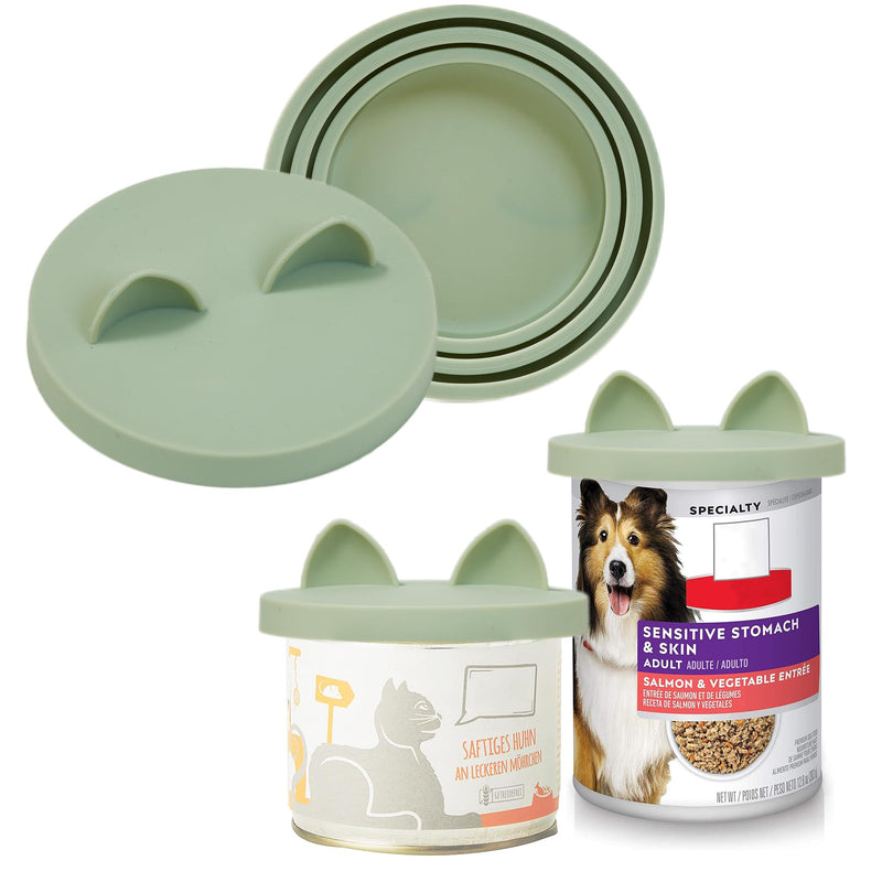 OHMO 2 Pack Dog Food Can Lids, (3, 12, 14oz etc.) Universal Size BPA Free Silicone Covers for Cat and Pet Food, Light Green