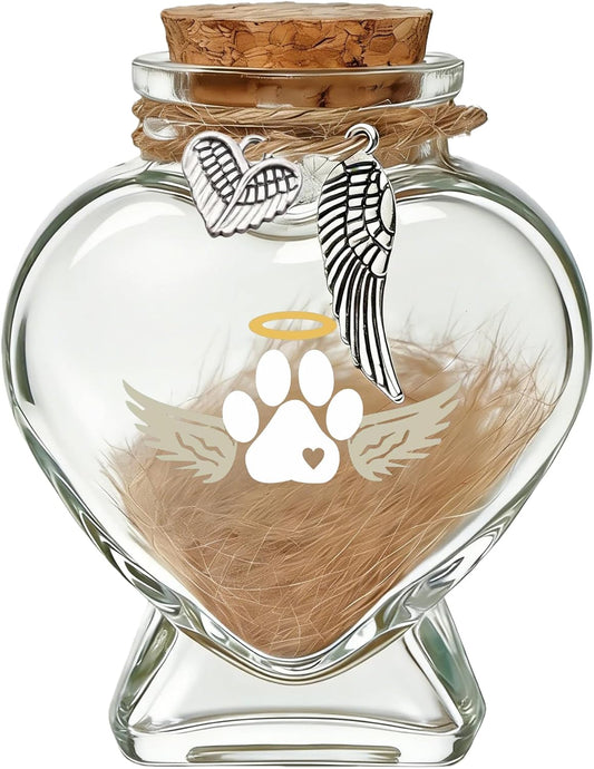 Chowsie Loss of Dog Cat Pet Sympathy Gift, Memorial Bottle for Pet Hair, Pet Fur Keepsake, Heart-Shaped Glass Memorial Bottle, Dog Hair Keepsake, Dog Memory Memorial Keepsake