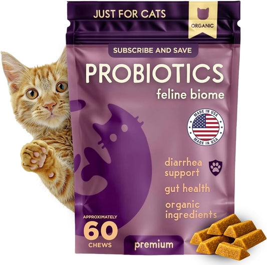 PURPLE CAT Probiotics for Cats, Gut and Digestive Health Support, 60 Chews