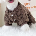 Loyanyy Plush Dog Pajamas for Cold Weather 4 Legged Clothes for Dog Cat Stretchy Puppy Kitten Onesie with Buttons Warm Soft Pet Jumpsuit Winter Coat Coffee Medium