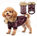 LESYPET Dog Leather Jacket for Small Dogs, Waterproof Dog Winter Jacket Puppy Coat with Fleece Lined, Ultra Warm Fur Col