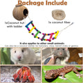 PINVNBY Hanging Coconut Bird Nest Hut with Ladder, Natural Coconut Hide Lovebird House and Colored Bead String Bird Swing for Parakeet Cockatiel Budgie Conure Canary Finch Budgies (With Coconut Fiber)