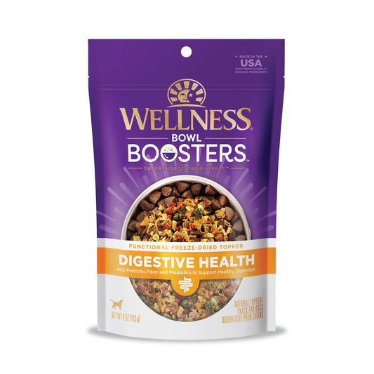 Wellness Bowl Boosters Digestive Health Dog Food Topper with Freeze Dried Pieces for Small, Medium, and Large Breeds, Sensitive Stomach, Grain Free, Natural, Chicken Recipe, 4 oz Bag