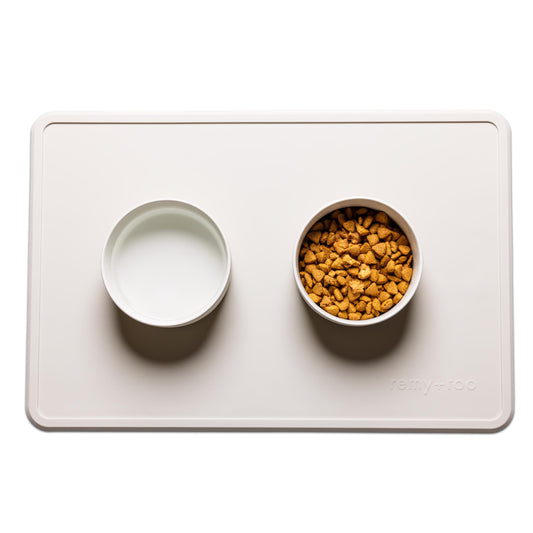 Remy+Roo Stone Silicone Dog Food Mat for Pet Bowl | 23.6" x 15.7" | 100% Waterproof | Non-Slip | Dishwasher Safe (Stone)