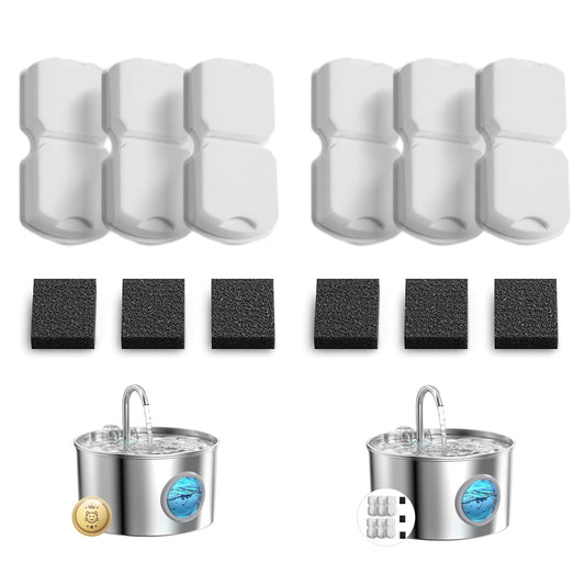 GIOTOHUN Cat Water Fountain Filter Replacement: 12 Cat Fountain Filter - 12 Pet Fountain Filter - 6 Carbon Filters & 6 Foam Filters - Suitable for GIOTOHUN Stainless Steel Cat Fountain S11