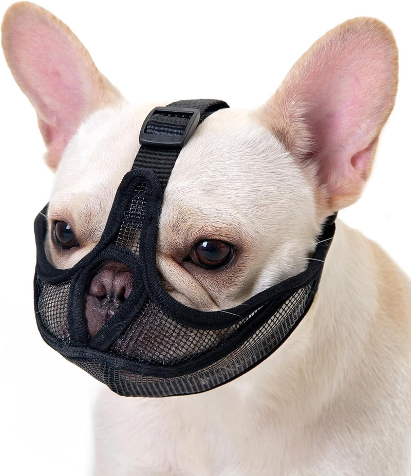 Short Snout Dog Muzzle, Won't Cover Forehead French Bulldog Muzzle, Anti-Biting Chewing Barking for English Bulldog, Pug