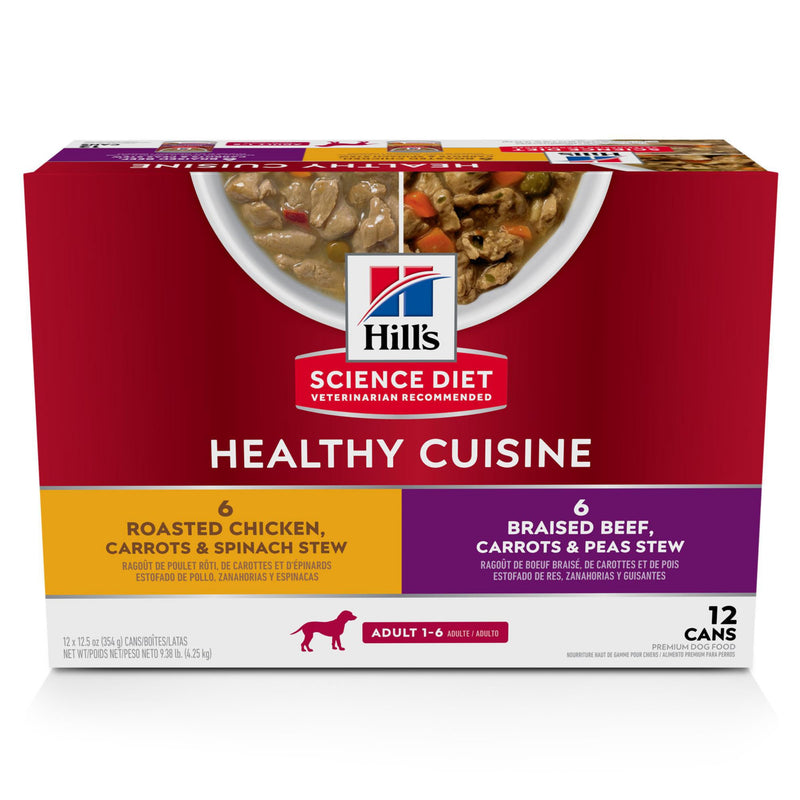 Hill's Science Diet Adult 1-6 Healthy Cuisine Wet Dog Food Variety Pack, Chicken & Beef, 12.5 oz. Cans, 12-Pack
