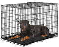 PayLessHere Large Dog Crate Kennel for Medium Large Dogs Metal Dog Cage Double-Door Folding Travel Indoor Outdoor Puppy Playpen with Divider and Handle Plastic Tray (42 Inch, Black)