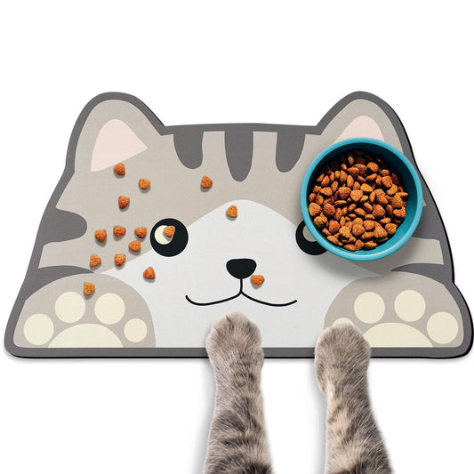 Grey Cat Food & Water Mats - Absorbent Pet Feeding Placemats 17.7 * 9.8 inch