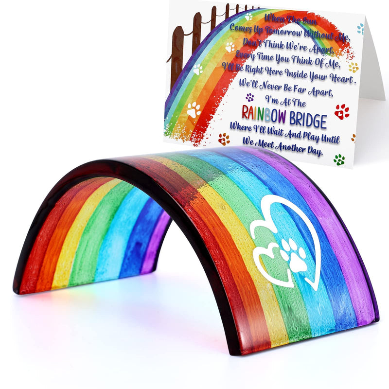 Huray Rayho Rainbow Bridge Fused Glass 3D Colorful Bridge with Sympathy Card Memorial Gift for Dog Cat Guinea Pig Lover Pet Lost Present Sorry Gift Set