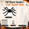Land Guard 236'' Big Spider Web Halloween Decor+70'' Huge Spider for Roof with Triangular Big Web for on House Outside a