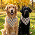 Cotton Linen Dog Bandana 1 Pack, Brown Khaki Gingham Dog Scarf